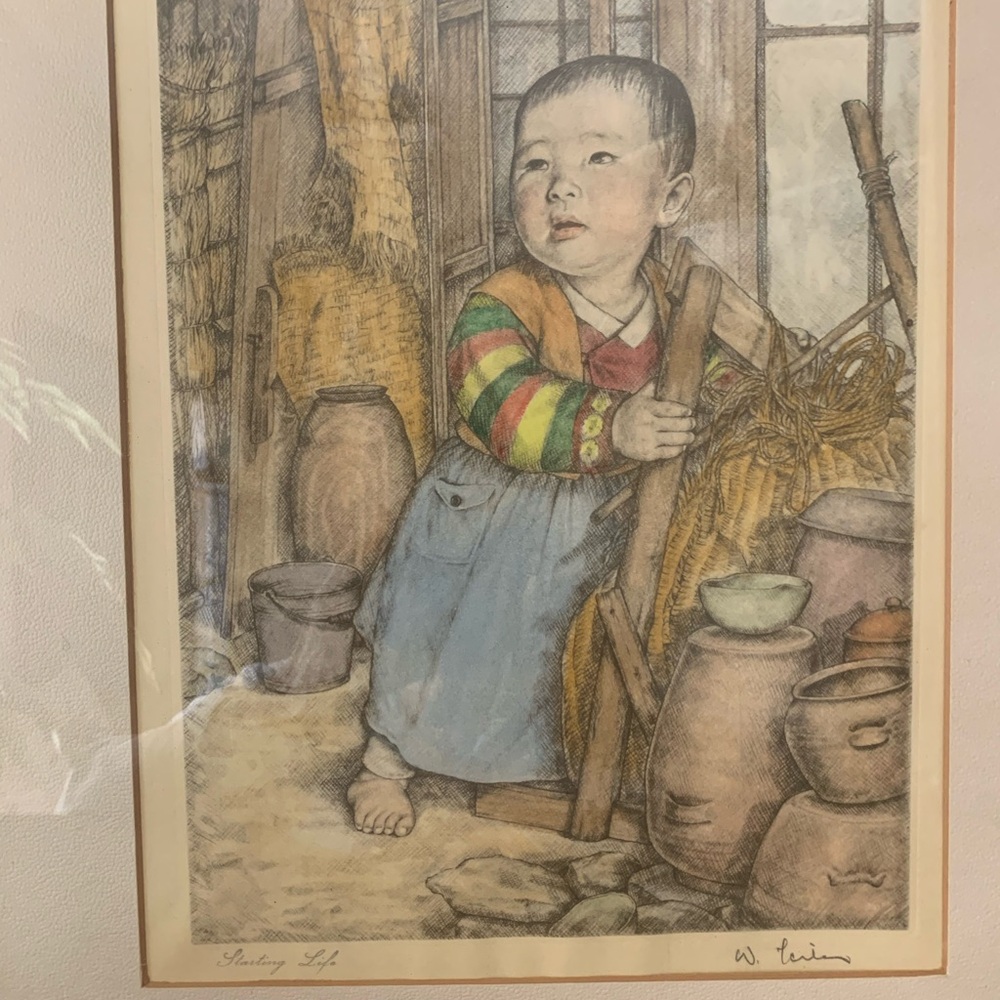 Japanese Block Print Framed UnderGlass “Starting Life” by Willy Seiler 1903